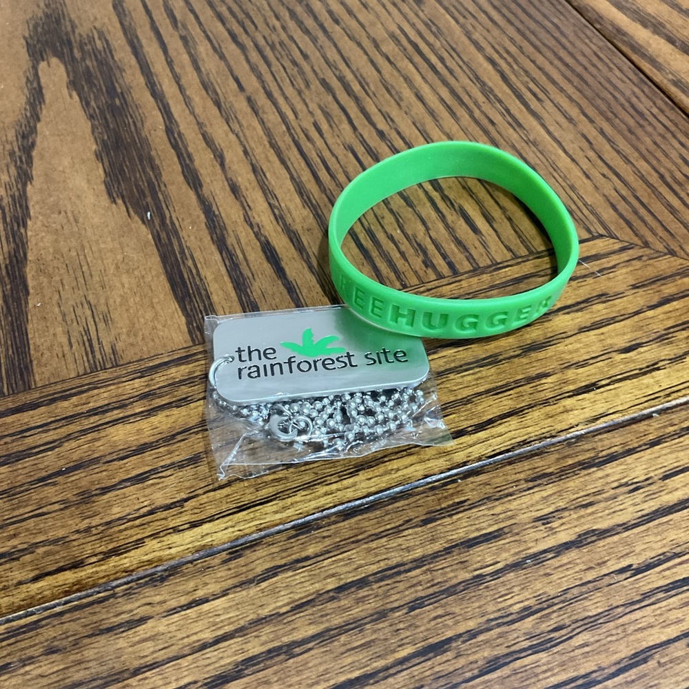 Green Tree Hugger Bracelet and Silver Rain Forest Necklace Set